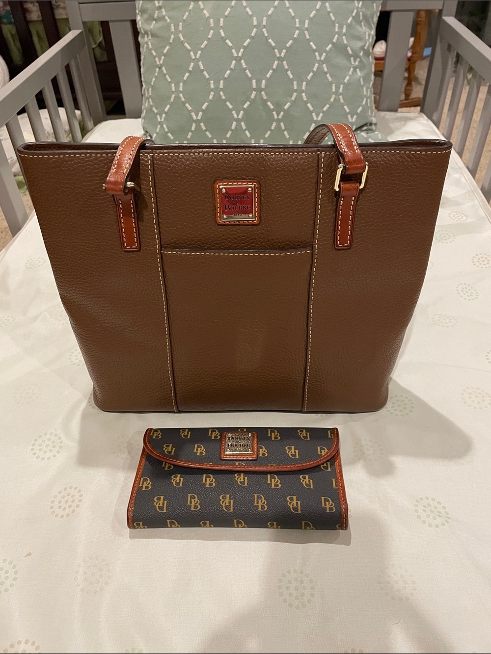 Dooney & Bourke Brown Leather Tote with Monogram Wallet